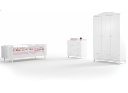 Habitación juvenil moderna infantil blanco conjunto de lujo cama armario cómoda.