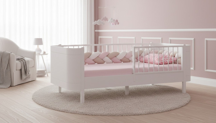 Elegante cama para niños Blanca Cama Habitación infantil Muebles para habitación infantil Madera nueva