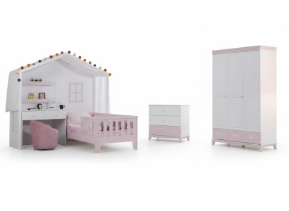 Conjunto de habitación infantil Cama infantil moderna con escritorio Cómoda Armario