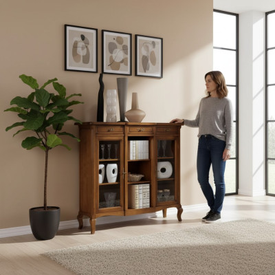 Vitrina Muebles de sala Aparador Madera Vitrinas Marrón Armario Madera maciza