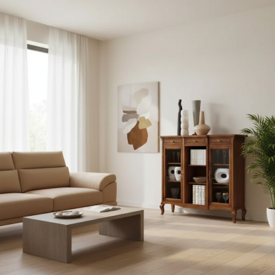 Vitrina Muebles de sala Aparador Madera Vitrinas Marrón Armario Madera maciza