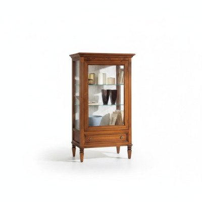 Mueble de salón nuevo de madera maciza con vitrina de cristal.