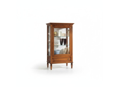 Mueble de salón nuevo de madera maciza con vitrina de cristal.