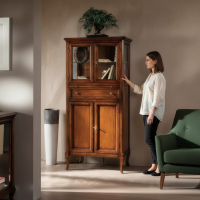 Clásico armario de muebles marrón vitrina vitrina de cristal nuevo.