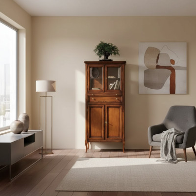 Clásico armario de muebles marrón vitrina vitrina de cristal nuevo.