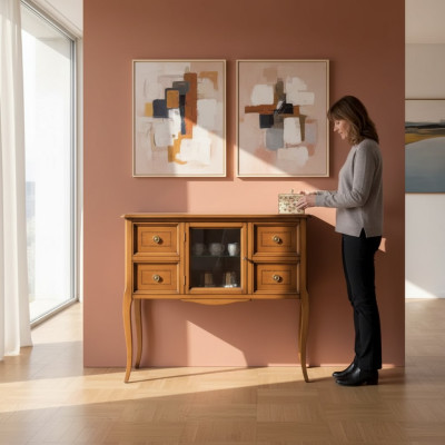 Clásico aparador de estilo comoda para la sala de estar de madera en color marrón. Nuevo.