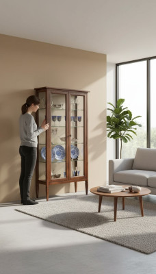 Vidrio de la vitrina armario marrón sala de estar madera aparador muebles de lujo Italia.