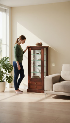 Vitrina de sala de estar, armario, estante, aparador, muebles clásicos, estantes, nuevo.
