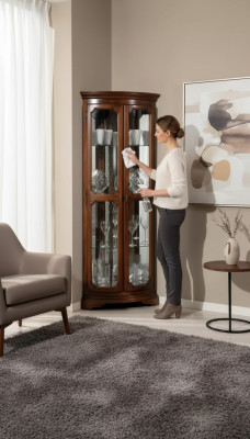 Muebles clásicos de madera marrón vitrina de esquina gabinete de vitrina Muebles italianos