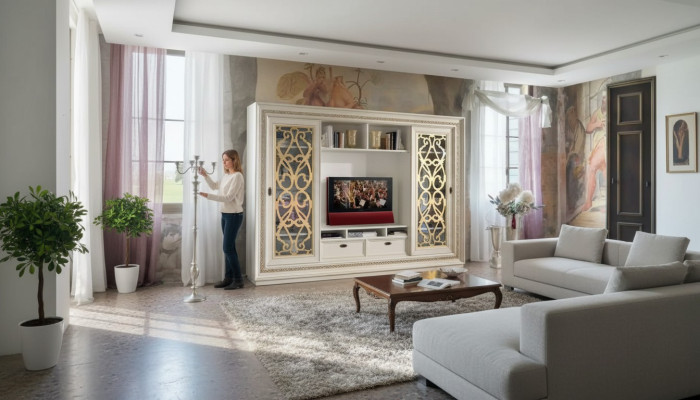 Mueble de televisión de madera maciza moderno, armario de televisión, pared para salón de madera sólida, nuevo.