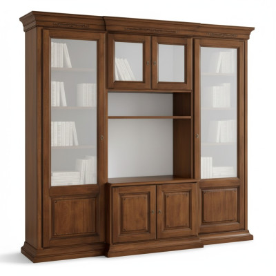 Mueble de televisión, pared de anaqueles, mueble de televisión, pared de estanterías de madera maciza, clásico.
