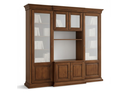 Mueble de televisión, pared de anaqueles, mueble de televisión, pared de estanterías de madera maciza, clásico.