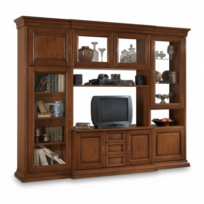 Muebles de sala de estar, pared de sala de estilo clásico italiano, muebles de madera nuevos.