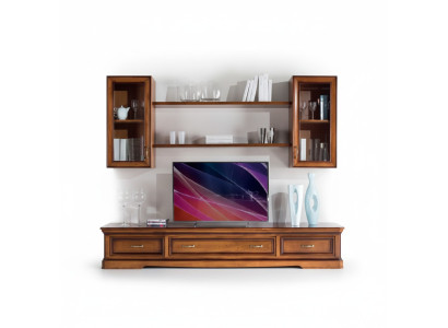 Mueble de salón clásico estante de pared estanterías aparador RTV marrón mueble bajo