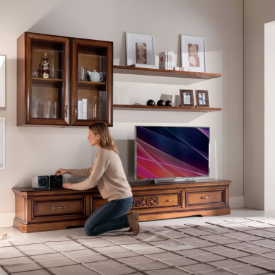Conjunto de salón moderno estilo pared 5 piezas tablero bajo vitrinas estante nuevo.