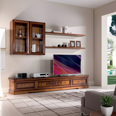Conjunto de salón moderno estilo pared 5 piezas tablero bajo vitrinas estante nuevo.