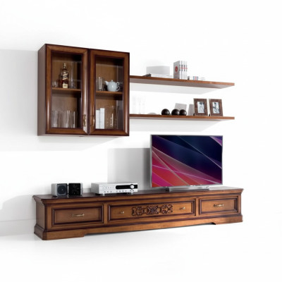 Conjunto de salón moderno estilo pared 5 piezas tablero bajo vitrinas estante nuevo.