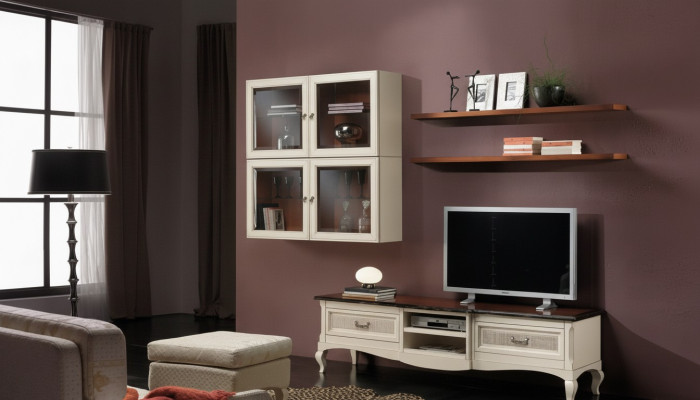 Mueble para TV, armarios de pared, sala de estar, muebles de madera, set de estantes de pared, 7 piezas.