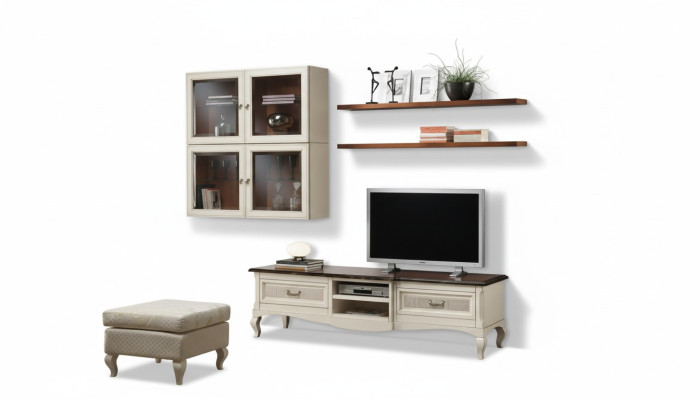 Mueble para TV, armarios de pared, sala de estar, muebles de madera, set de estantes de pared, 7 piezas.
