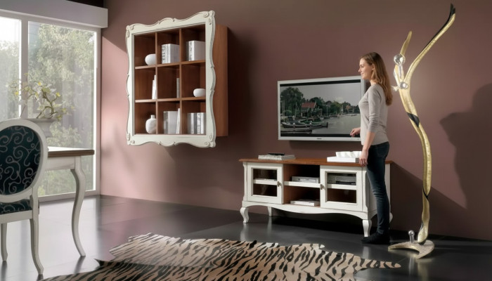 Conjunto clásico de diseño de dos piezas para sala de estar: mueble de pared, armario de pared y bajo.