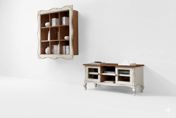 Conjunto clásico de diseño de dos piezas para sala de estar: mueble de pared, armario de pared y bajo.