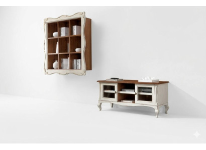Conjunto clásico de diseño de dos piezas para sala de estar: mueble de pared, armario de pared y bajo.