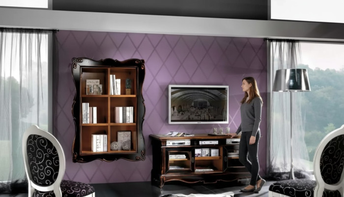 Soporte de TV Armario de pared Estantes Sala de estar Muebles de diseño clásico de madera Nuevos