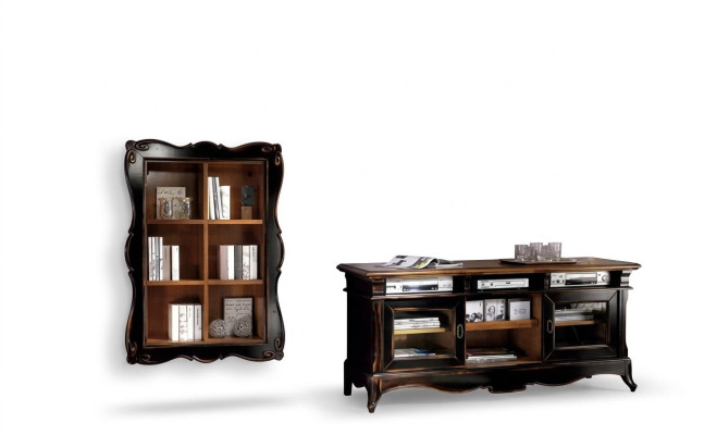 Soporte de TV Armario de pared Estantes Sala de estar Muebles de diseño clásico de madera Nuevos