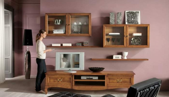 Salón de diseño 4 armarios de pared Marrón Mueble bajo de 7 piezas. Mueble de salón nuevo.