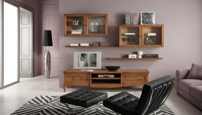 Salón de diseño 4 armarios de pared Marrón Mueble bajo de 7 piezas. Mueble de salón nuevo.