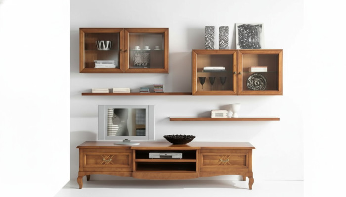 Salón de diseño 4 armarios de pared Marrón Mueble bajo de 7 piezas. Mueble de salón nuevo.