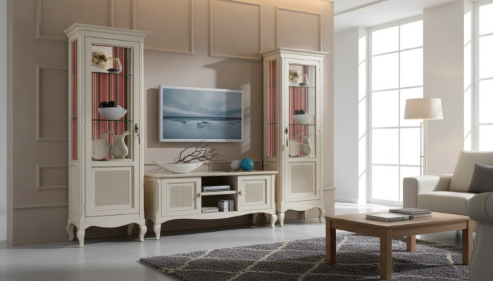Conjunto de muebles de sala de estar Mueble de TV para sala 2x Vitrina Conjunto de pared de sala de estar de 3 piezas