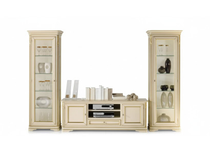 Mueble de salón italiano, conjunto de diseño de 3 piezas con 2 vitrinas y armario.