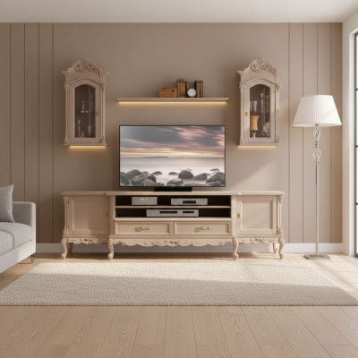 Mueble de salón Bajo Moderno Marrón Estantes de Madera 2x Vitrina de Pared Nuevo
