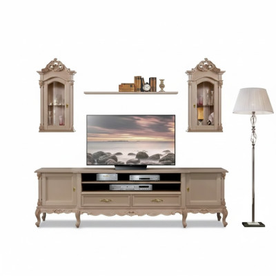 Mueble de salón Bajo Moderno Marrón Estantes de Madera 2x Vitrina de Pared Nuevo