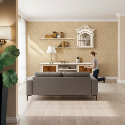 Muebles de salón estante de pared de madera blanco vitrina de pared estantes Italia nuevos.