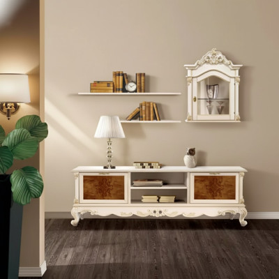 Muebles de salón estante de pared de madera blanco vitrina de pared estantes Italia nuevos.