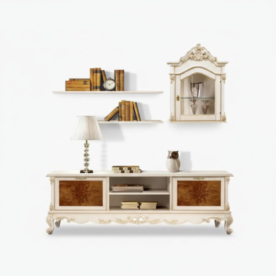 Muebles de salón estante de pared de madera blanco vitrina de pared estantes Italia nuevos.