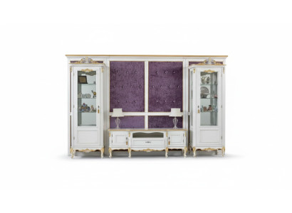 Mueble de TV RTV con 2 vitrinas de madera en blanco clásico para sala de estar, nuevo.