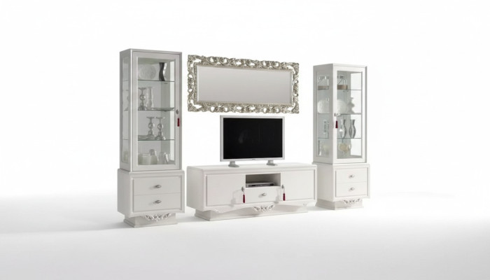 Soporte de TV Sala de estar italiana 2x Vitrina Aparador de TV de lujo blanco