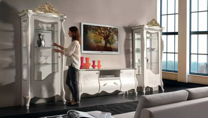 Salón de pared clásico 2x vitrina aparador estante de TV 3 piezas.