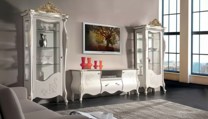 Salón de pared clásico 2x vitrina aparador estante de TV 3 piezas.