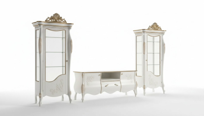 Salón de pared clásico 2x vitrina aparador estante de TV 3 piezas.