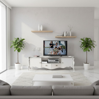 Soporte de TV RTV Lowboard Clásico Blanco Madera Moderno Sala de estar Nuevo