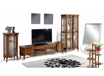 Set de salón de 3 piezas de estilo italiano con muebles clásicos en color marrón, que incluye 2 vitrinas.