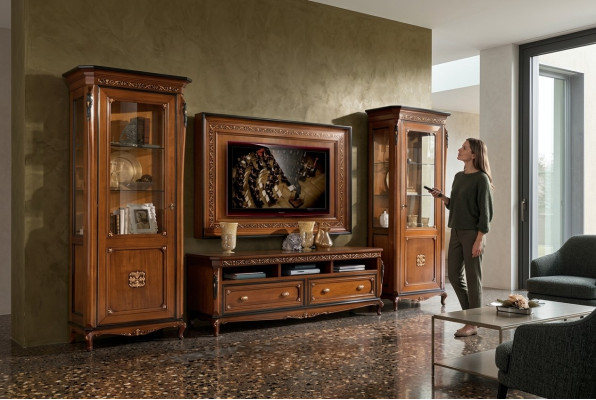 RTV Lowboard Clásico conjunto de muebles para sala de estar marco de TV marrón 4 piezas