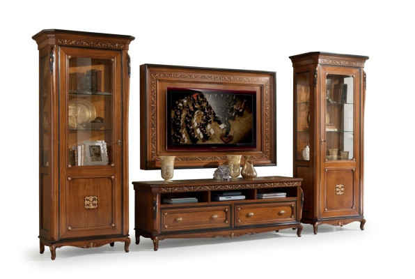 RTV Lowboard Clásico conjunto de muebles para sala de estar marco de TV marrón 4 piezas