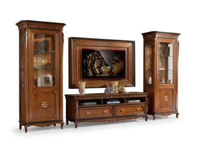 RTV Lowboard Clásico conjunto de muebles para sala de estar marco de TV marrón 4 piezas
