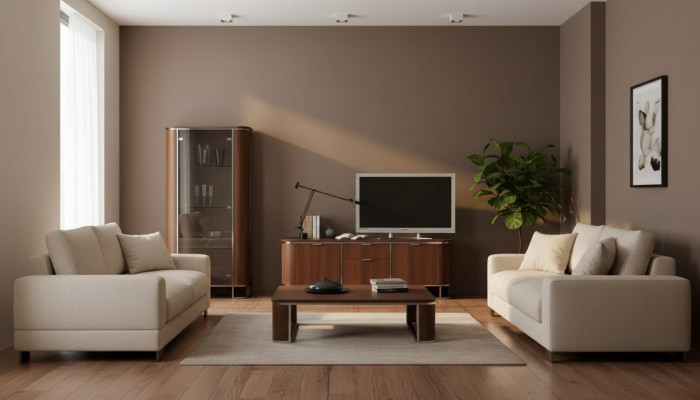 Soporte de TV para televisión en la pared, mueble de salón, mesa de TV marrón de alto brillo, vitrina.