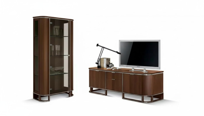 Soporte de TV para televisión en la pared, mueble de salón, mesa de TV marrón de alto brillo, vitrina.